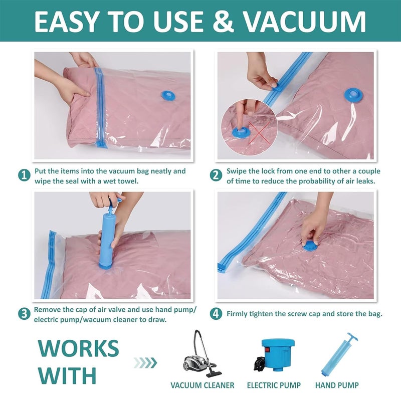 Kuber Industries Set of 3 Vacuum Bags for Storage with Pump Spacesaver Vaccine Bags for Clothes Pillows Sealed Compression Bags for Travel with Hand Air Pump YLN001 Blue Transparent - Image 3