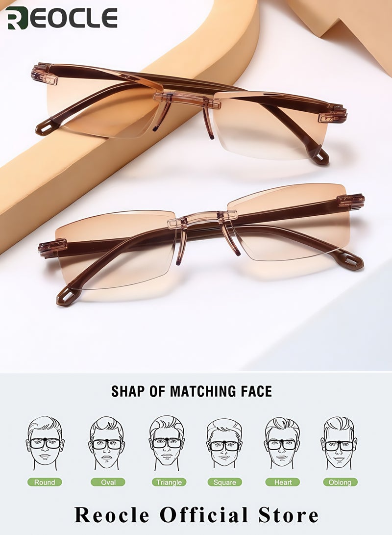 REOCLE Unisex Frameless Reading Glasses Lightweight Metal Glasses Blue Light Lenses Automatic Intelligent Zoom  - Image 2