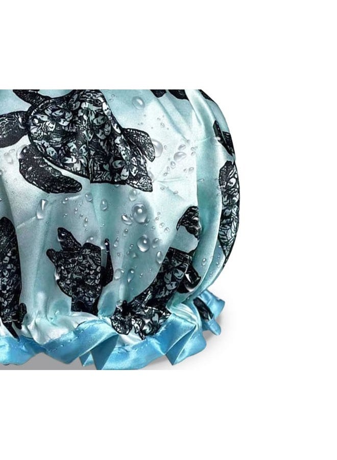 WIRESTER Elastic Reusable Bathing Hair Cap, Waterproof Shower Cap, Fashion Bath Cap for Women Girls - Blue Ocean Sea Turtles - Image 3