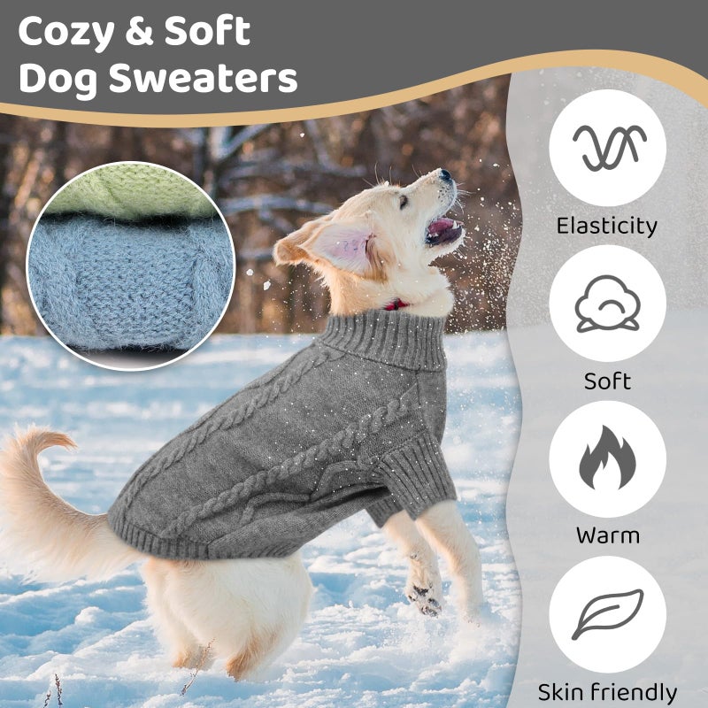 Queenmore Small Dog Pullover Sweater, Cold Weather Cable Knitwear, Classic Turtleneck Thick Warm Clothes for Chihuahua, Bulldog, Dachshund, Pug (Slate Grey, Medium) - Image 4