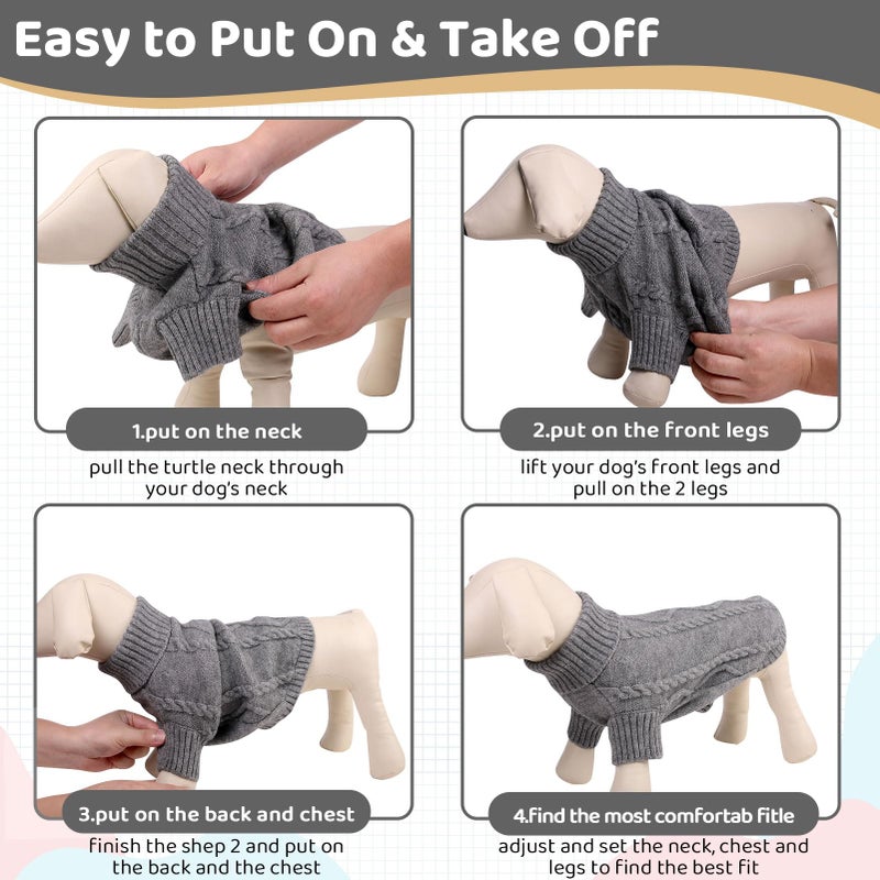 Queenmore Small Dog Pullover Sweater, Cold Weather Cable Knitwear, Classic Turtleneck Thick Warm Clothes for Chihuahua, Bulldog, Dachshund, Pug (Slate Grey, Medium) - Image 5