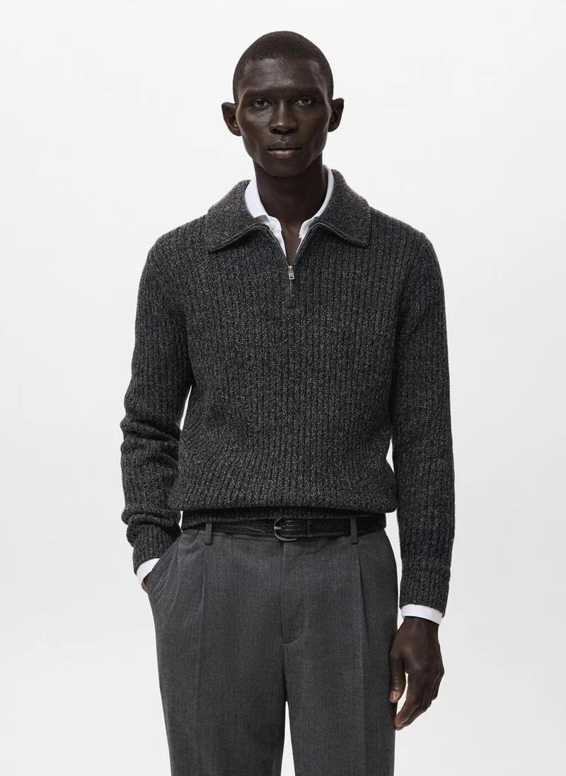 Mango Man Wool-blend sweater with zip