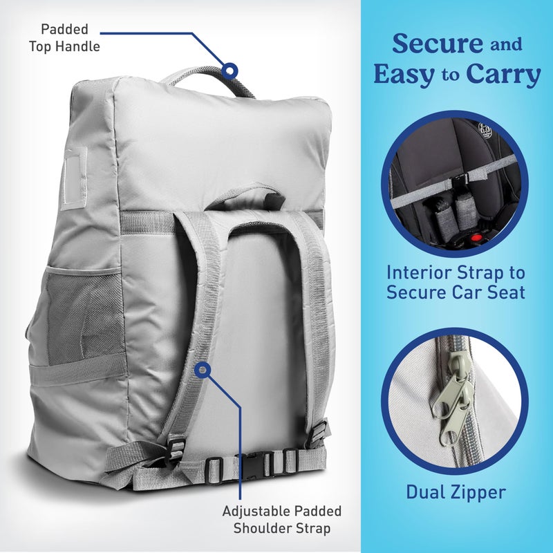 Graco Padded Car Seat Travel Bag & Infant Carrier Backpack, Durable Large Back Pack for Carseats & Booster Seats, Airport Gate Check Bag Luggage, Double Padded Strap, Water Resistant Material, Gray - Image 3