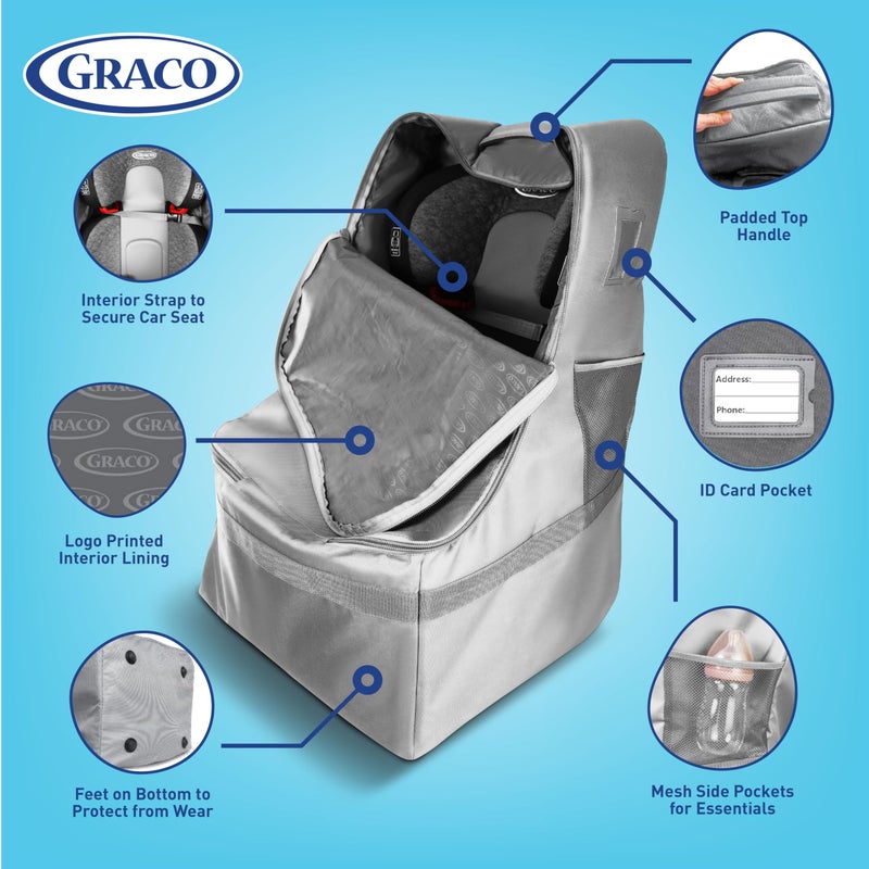 Graco Padded Car Seat Travel Bag & Infant Carrier Backpack, Durable Large Back Pack for Carseats & Booster Seats, Airport Gate Check Bag Luggage, Double Padded Strap, Water Resistant Material, Gray - Image 2