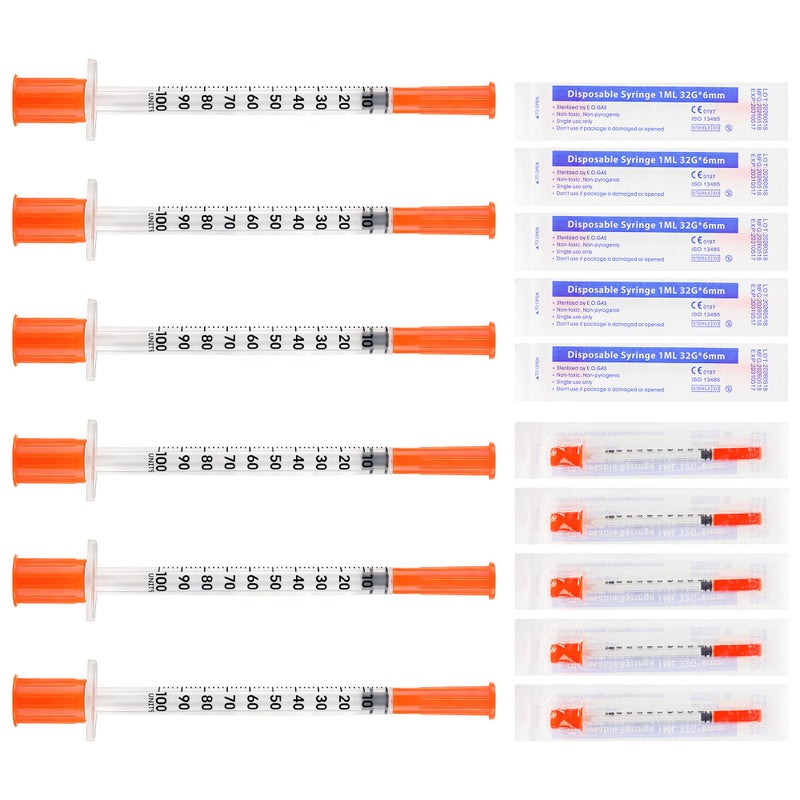 Dadiiau 100 Pack 1ml 32Gx6mm Plastic Measuring Tube with Cap, Individually Sealed - Image 1