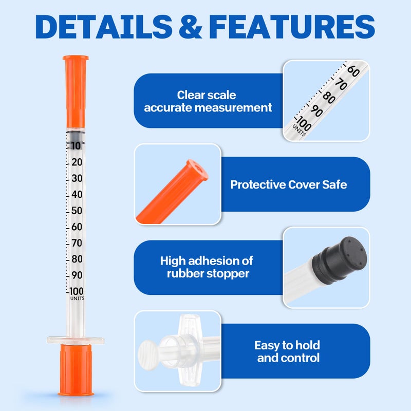 Dadiiau 100 Pack 1ml 32Gx6mm Plastic Measuring Tube with Cap, Individually Sealed - Image 3
