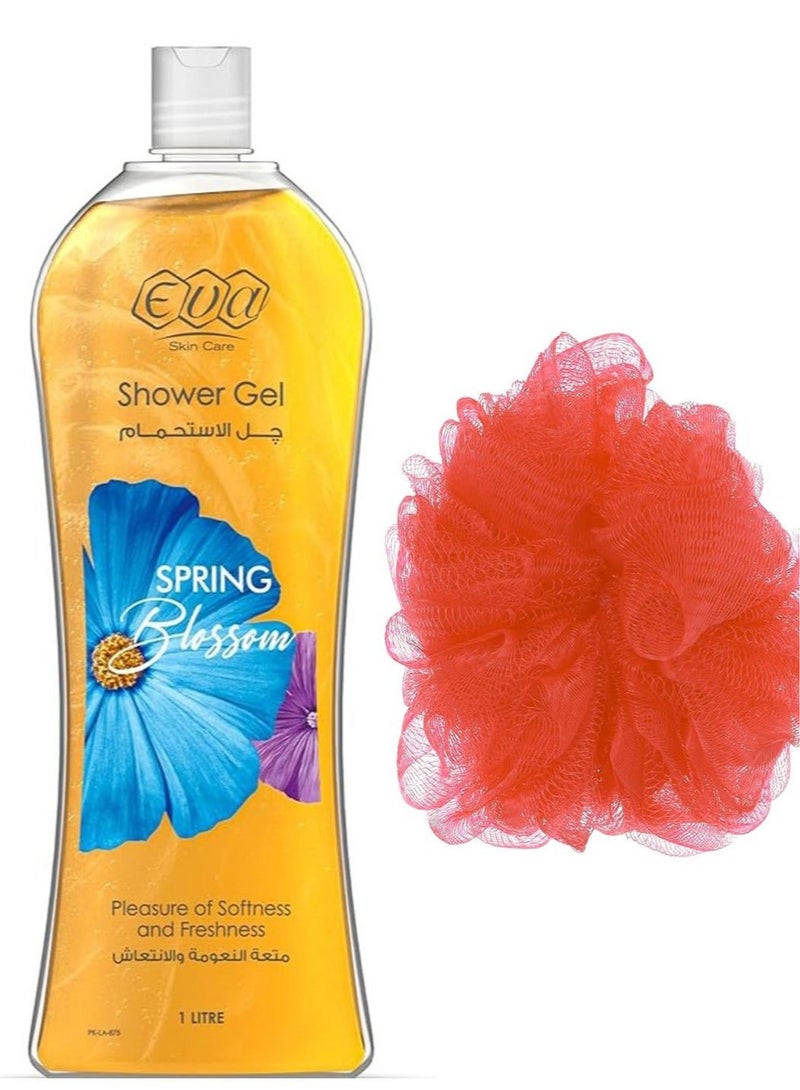 إيفا سكين كير جل الاستحمام بزهرة الربيع 1 لتر + لوفه متعددة الالوان