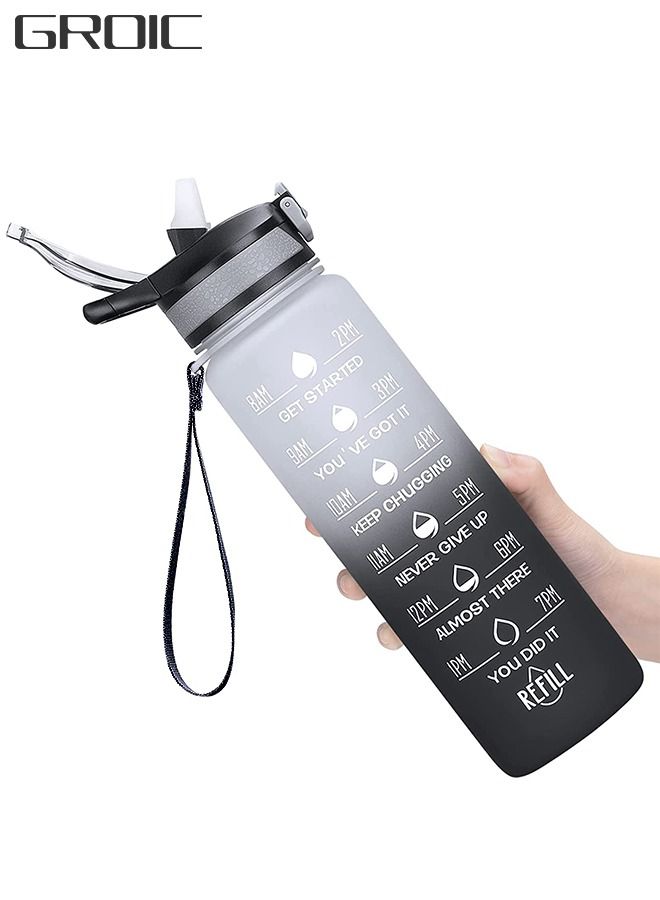 GROIC 1L Water Bottles with Removable Straw & Time Marker, Motivational Water Bottle with BPA Free Tritan Material, Leakproof Water Jug for Fitness Sports  - Image 1