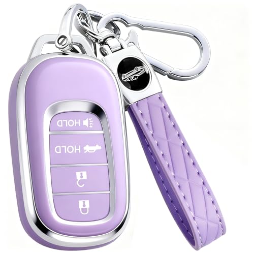 AAWQVRG Key Fob Cover for Honda - Premium Soft TPU Shell Full Protection Case with Keychain, Fits Accord Civic HR-V CR-V Pilot Passport, Purple 4-Button - Image 1