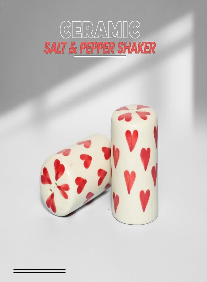 QIMACPLUS Handcrafted Ceramic Salt and Pepper Shaker Set | Perfect Pour Holes for Kitchen, Dining Table, Picnic, Office, Restaurant, and Hotel | Set of 2 (Love Printed) - Image 3