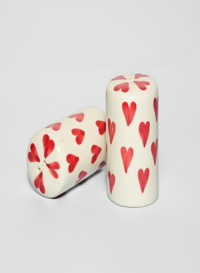QIMACPLUS Handcrafted Ceramic Salt and Pepper Shaker Set | Perfect Pour Holes for Kitchen, Dining Table, Picnic, Office, Restaurant, and Hotel | Set of 2 (Love Printed) - Image 2