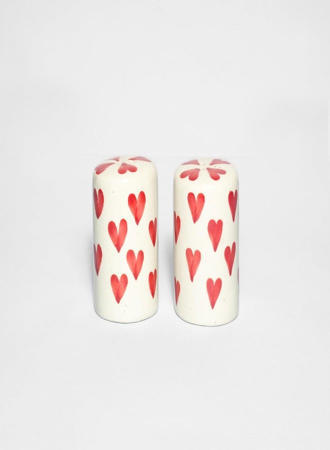 QIMACPLUS Handcrafted Ceramic Salt and Pepper Shaker Set | Perfect Pour Holes for Kitchen, Dining Table, Picnic, Office, Restaurant, and Hotel | Set of 2 (Love Printed) - Image 1