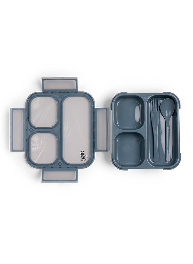 Citron Lunchbox with Fork and Spoon - Dusty Blue - Durable Leakproof Bento Box with 3 Compartments - BPA-Free, Microwave & Dishwasher Safe - Includes Cutlery - Ideal for Kids & Adults  - Image 2