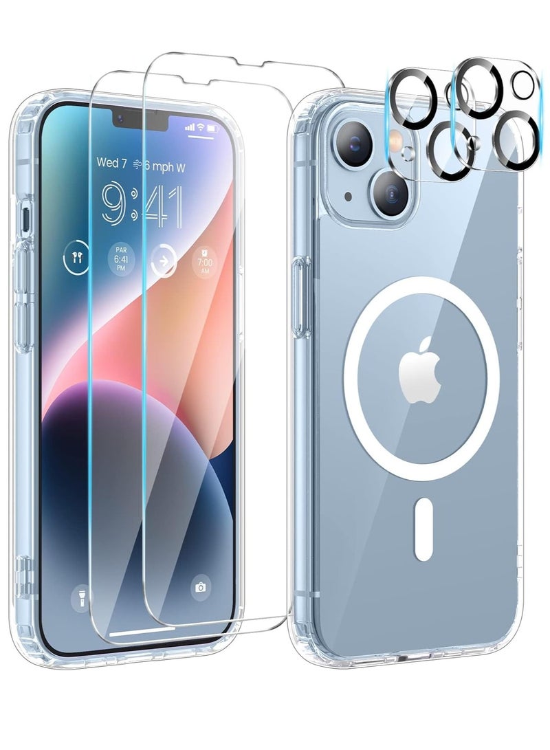 ELTRAZONE [Super 5-in-1] Magnetic Case for iPhone 15 6.1" 2023, [2 Pack Screen Protector + 2 Camera Lens Protector] Yellowing Resistance Clear Ma-gs-afe Case for iPhone 15 5G (iPhone 15, Clear) - Image 1