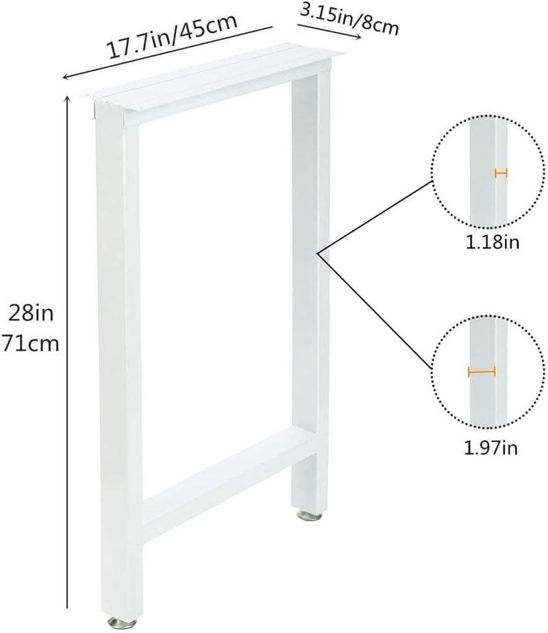 Ventuos Metal Table Legs Heavy Duty Square Iron Metal Desk Legs Set of 2 28 Height 18 Wide Furniture LegsDining Table LegsIndustrial Table LegsOnly Legs Without Board White - Image 2