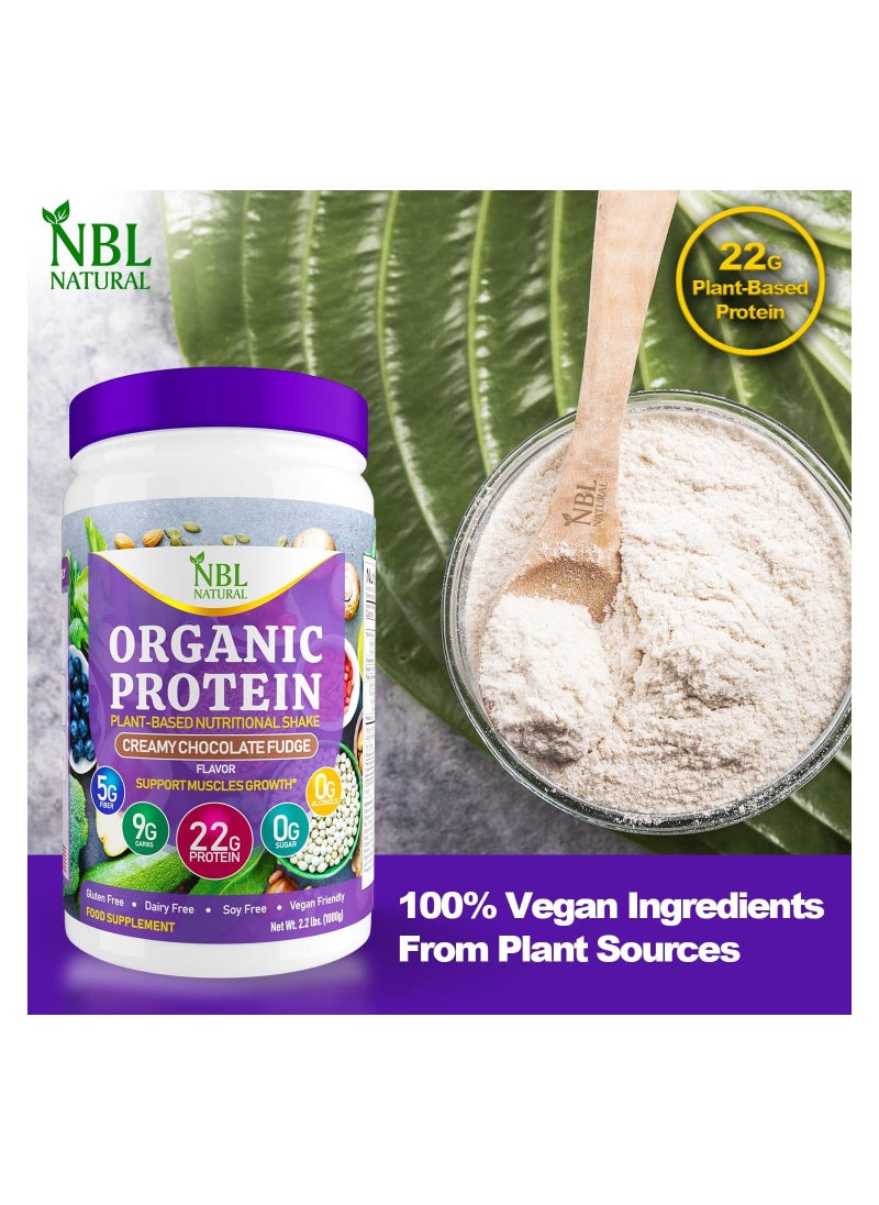 NBL Natural - NBL Natural Plant Based Organic Protein Powder, Vegan, Non-Dairy, Gluten Free, Lactose Free, No Sugar Added, Creamy Chocolate Fudge, 2.2 lb, 25 Servings - Image 1