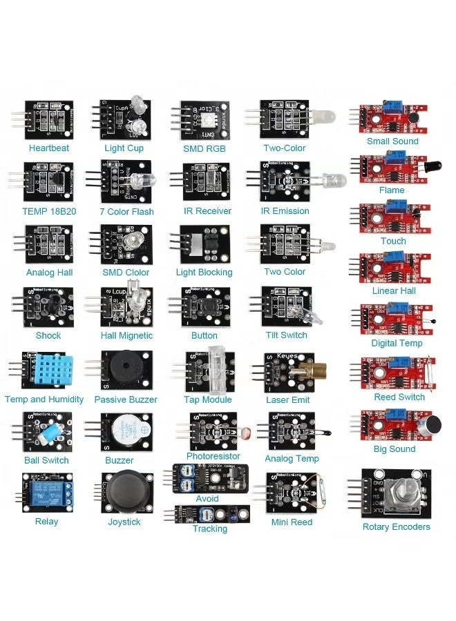 OMEVE 37-in-1 Multicolour Sensor Module Set – Comprehensive Electronic Components Kit - Image 2
