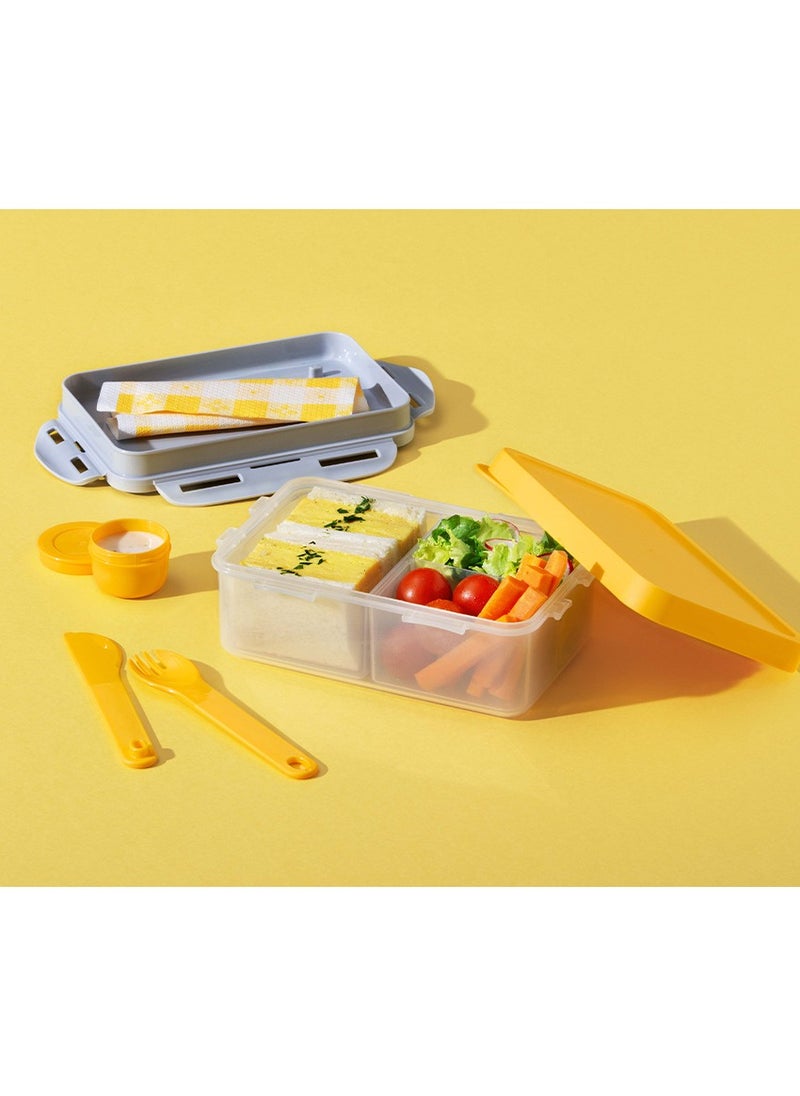 LOCK & LOCK LocknLock To Go 3-in-1 Lunchbox (Yellow) - BPA-Free, Airtight Container with Cutlery for On-the-Go Meals  - Image 2