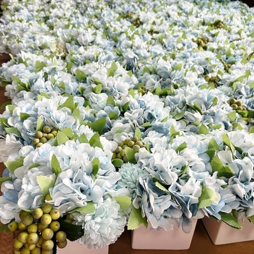 LADADA Fake Flowers in Ceramic Vase,Faux Hydrangea Flower Arrangements for Home Decor Artificial Flowers with Vase - Image 5
