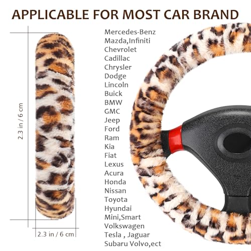 Accmor Fluffy Car Steering Wheel Cover Universal Fuzzy Wheel Cover 14 1215 Handbrake Cover Gear Shift Cover Set AntiSlip Leopard Warm Fur Vehicle Wheel Protector Car Accessories for Men Women - Image 3
