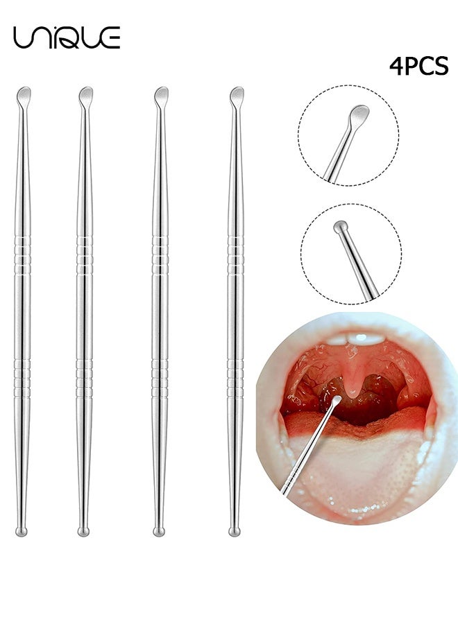 يونيك أربع قطع من أداة إزالة حصى اللوزتين المصنوعة من الفولاذ المقاوم للصدأ، أداة تنظيف الفم للتخلص من رائحة الفم الكريهة - Image 1