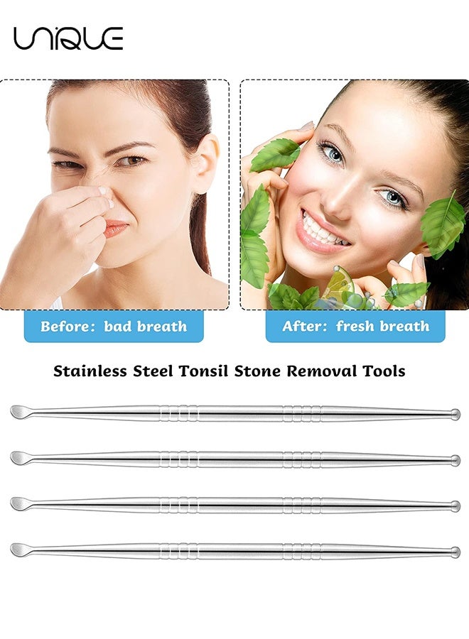 يونيك أربع قطع من أداة إزالة حصى اللوزتين المصنوعة من الفولاذ المقاوم للصدأ، أداة تنظيف الفم للتخلص من رائحة الفم الكريهة - Image 2