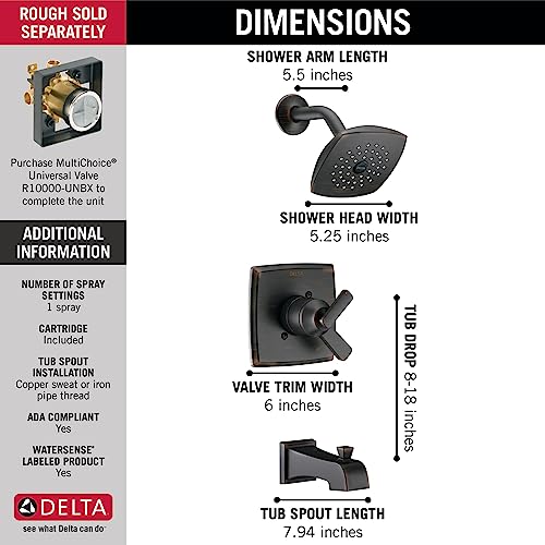 Delta Faucet Ashlyn 17 Series Single-Handle Tub and Shower Trim Kit, Shower Faucet with Single-Spray Touch-Clean Shower Head, Venetian Bronze T17464-RB (Valve Not Included) - Image 2