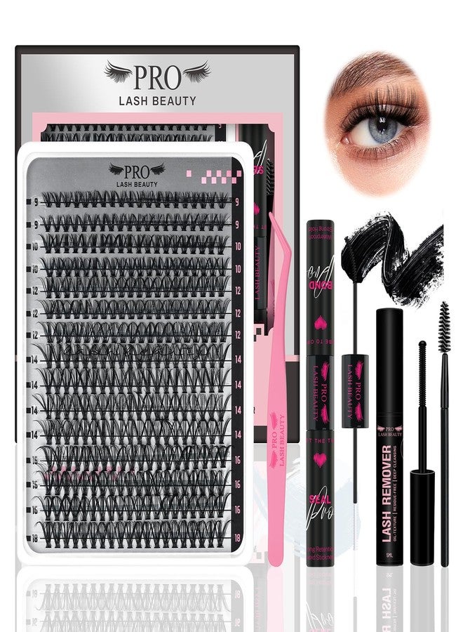 PRO LASHBEAUTY DIY Lash Extension Kit 300 Pcs Lash Clusters D Curl, Mix Eyelash Clusters Individual Lashes Kit Lash Bond And Seal Lash Remover Eyelash Brush Lash Tweezer Self Apply At Home(30D-9-18mix Kit) - Image 1
