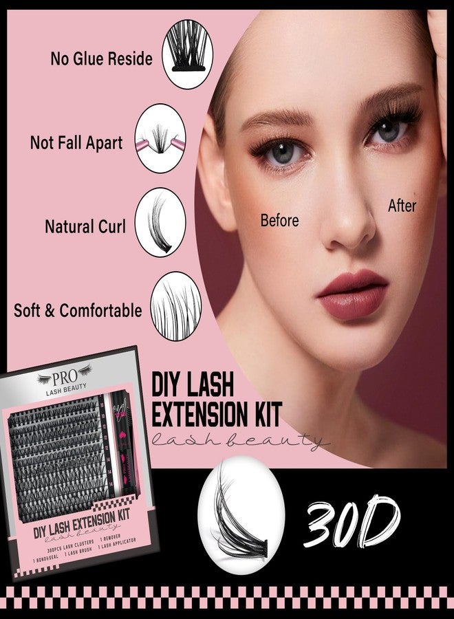 PRO LASHBEAUTY DIY Lash Extension Kit 300 Pcs Lash Clusters D Curl, Mix Eyelash Clusters Individual Lashes Kit Lash Bond And Seal Lash Remover Eyelash Brush Lash Tweezer Self Apply At Home(30D-9-18mix Kit) - Image 4
