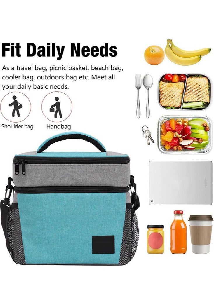 Perfii Adjustable Shoulder Strap Insulated Lunch Bag 8L Dual Zipper Wide Open Leakproof Cooler and Warmer Thermal Lunch Tote for Office Camping Hiking Outdoor Picnic and Beach Use  - Image 5