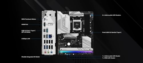 ASRock AMD AM5 B850 Pro RS Motherboard, AMD Ryzen 9000/8000/7000 Series, 4X DDR5 Slots up to 8000MHz, 24-Pin Power Connection, ATX, 21x USB Ports, PCIe 5.0 - Image 3