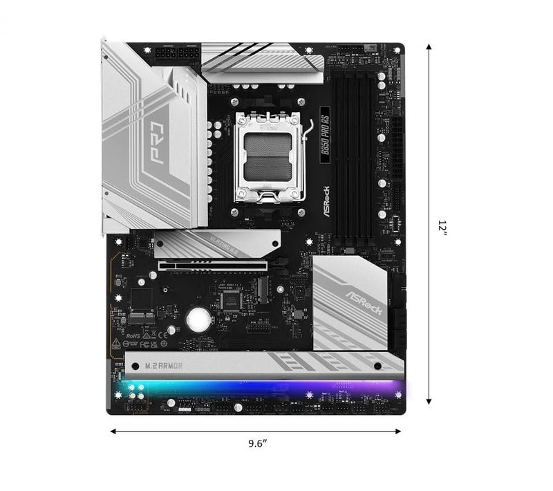 ASRock AMD AM5 B850 Pro RS Motherboard, AMD Ryzen 9000/8000/7000 Series, 4X DDR5 Slots up to 8000MHz, 24-Pin Power Connection, ATX, 21x USB Ports, PCIe 5.0 - Image 2