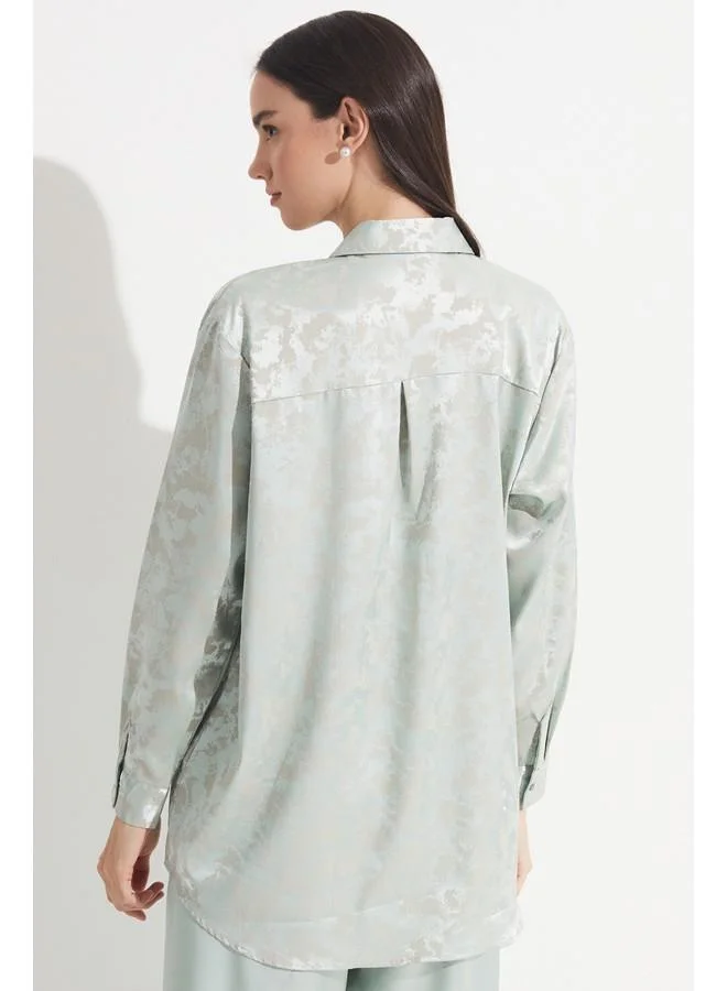 JUNE June Women Exclusive Boyfriend/Wide Fit Rayon Blend Self Patterned Shirt Mint