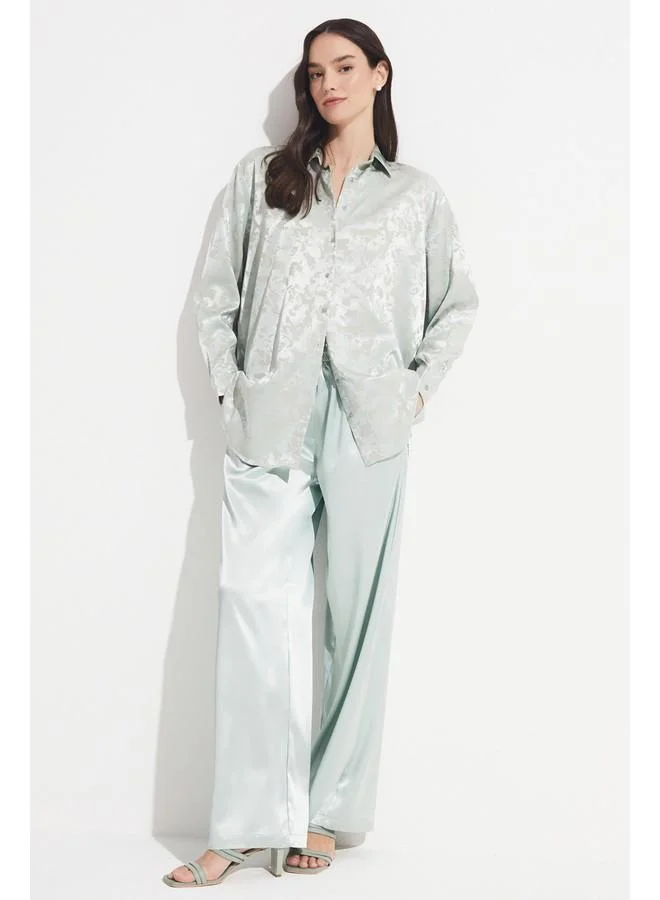 JUNE June Women Exclusive Boyfriend/Wide Fit Rayon Blend Self Patterned Shirt Mint