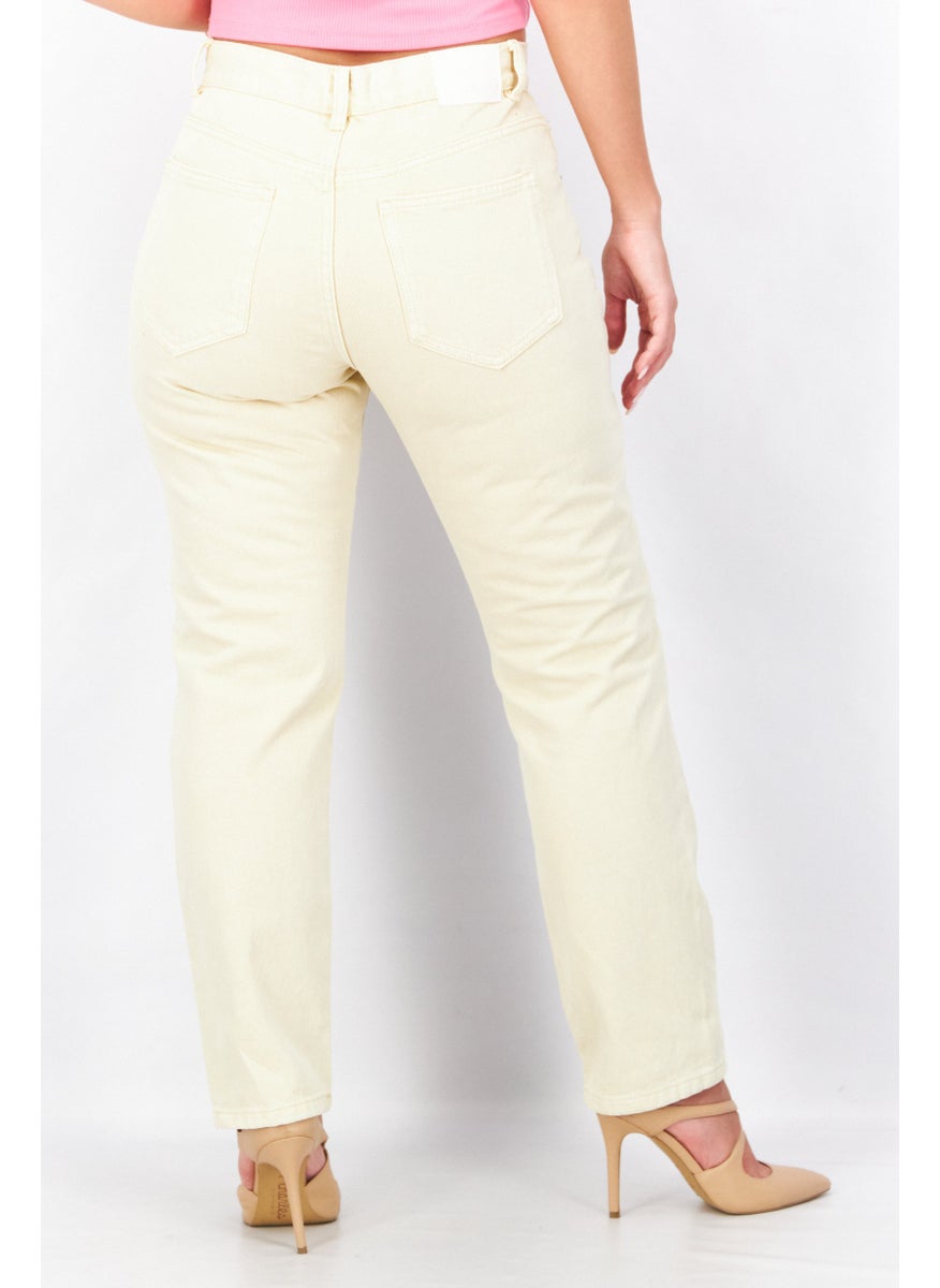 Don't Call Me Jennyfer - Women Mom Fit Rip Non Stretchable Jeans, Cream - Image 1