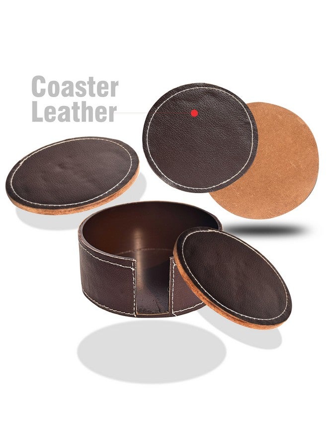 Pure Source India Leather Tea Coasters Set of 4 Round with Stand || Coasters for Cups, Coffee Mugs, Dining Table. Coffee Table for Home or Office Use (Brown) - Image 4