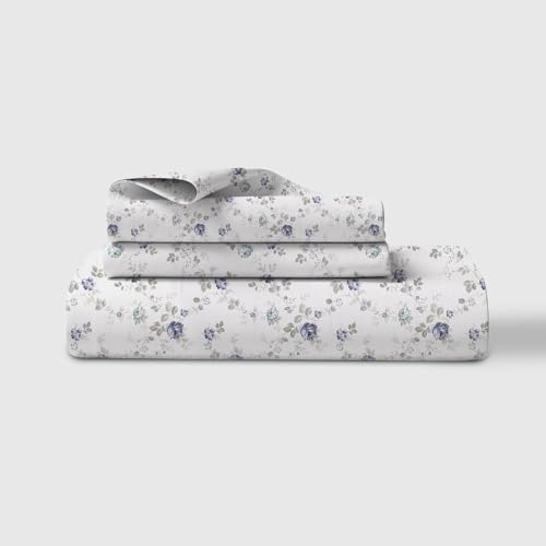 LINENWALAS 100% Cotton Bed Sheet for King Size Bed, Floral Printed King Bedsheet with 2 Pillow Covers | 210 TC Soft, Breathable, Luxury Bedsheet (Blue Sapphire, 108 x 108 Inches) - Image 1