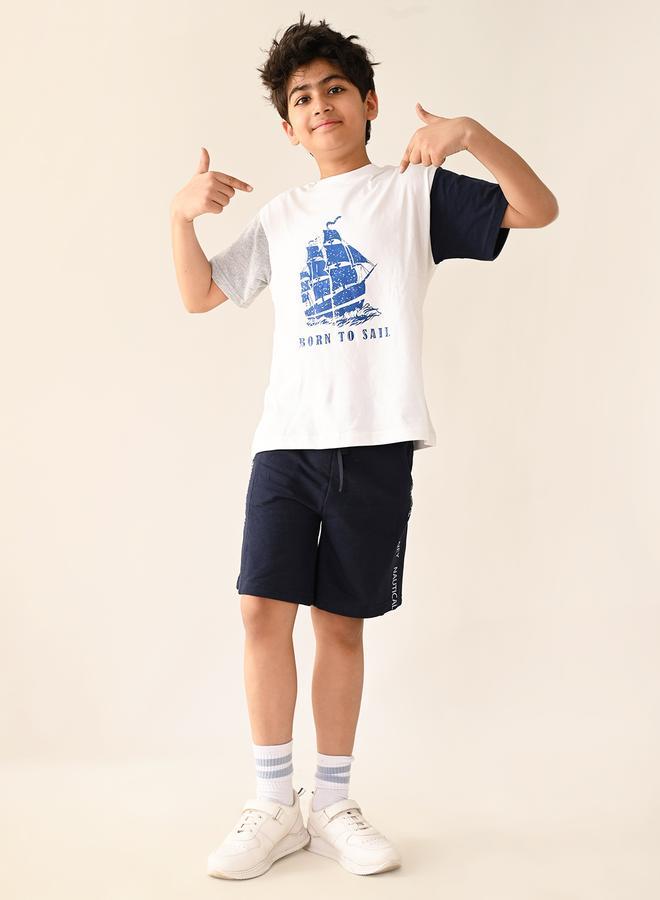 LILPICKS Boat Printed T-shirt with Drawstring Short Set - Image 1