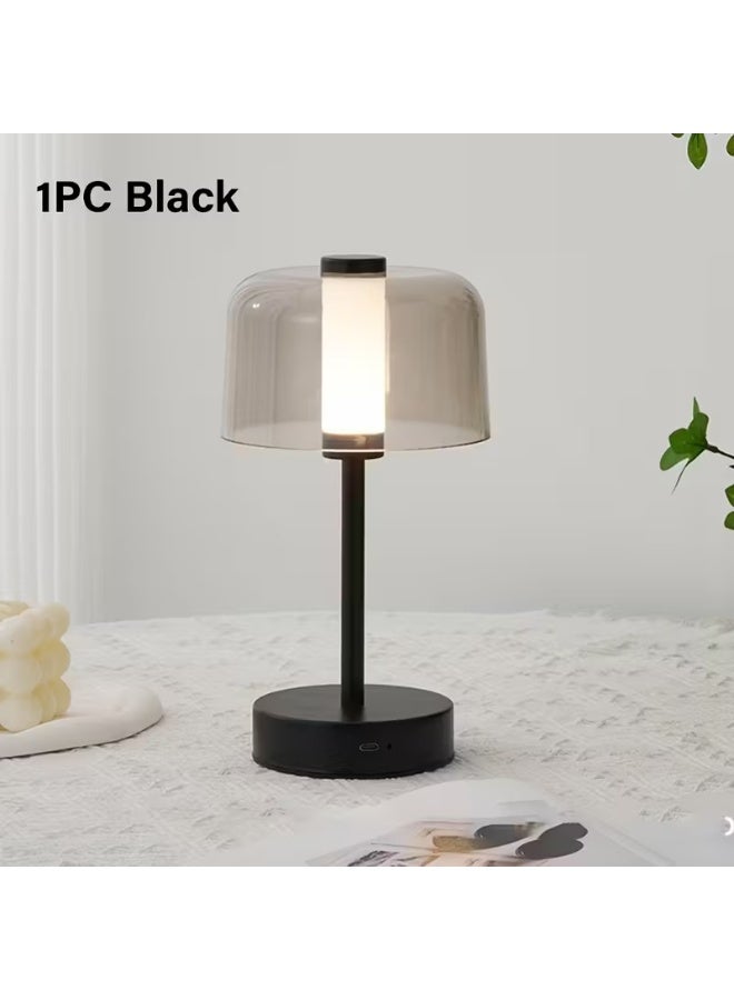 HIAS Effortless Glow Rechargeable LED Table Lamp – Touch Sensor Cordless Desk Light with 3 Brightness Levels, Warm White & Neutral Light, USB/Battery Operated Portable Night Lamp for Bedroom, Bedside, Office, Restaurant, Hotel & Bar Decor (Black) - Image 1