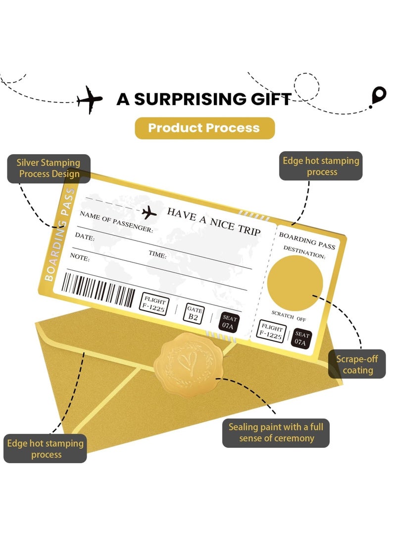 SYOSI Golden Ticket Scratch Off with Envelopes and Seal, Golden Scratch Off Cards for Air Ticket Gift, Gold Surprise Gifts Tickets for Valentine's Day Birthday Girlfriends Vacation Couple Dating （1 PC） - Image 2