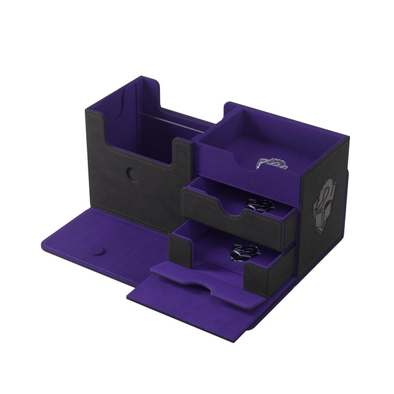 Gamegenic The Academic 133+ XL Premium Deck Box - Double-Sleeved Card Storage, Card Game Protector, Holds Up to 122 Cards Plus Game Accessories, Black/Purple Color - Image 3
