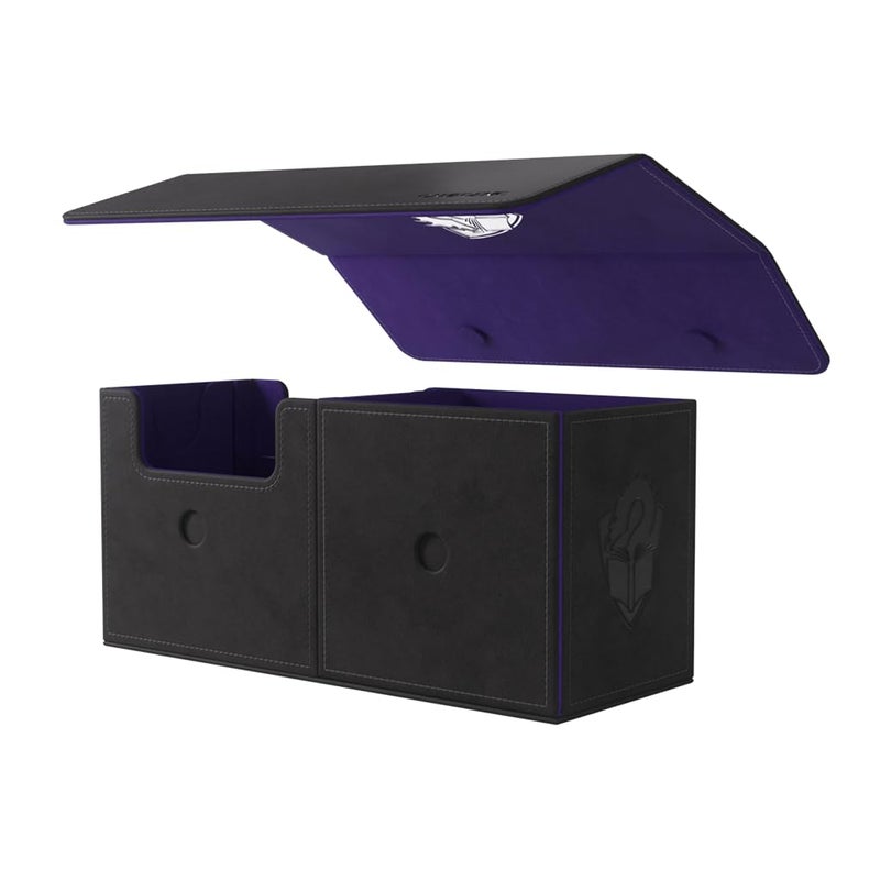 Gamegenic The Academic 133+ XL Premium Deck Box - Double-Sleeved Card Storage, Card Game Protector, Holds Up to 122 Cards Plus Game Accessories, Black/Purple Color - Image 2