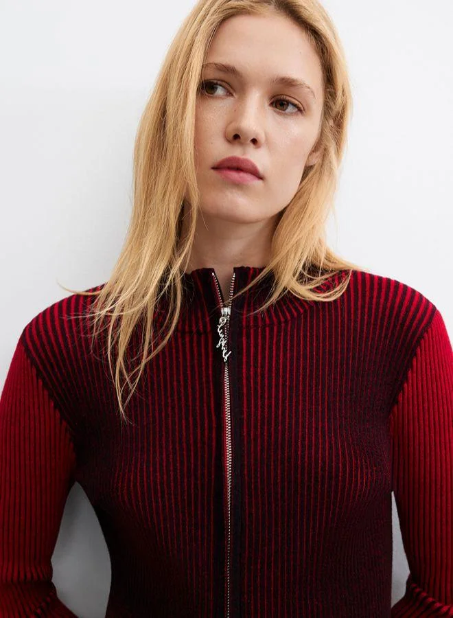 Iridescent knit zip jacket