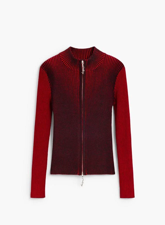 Desigual Red Iridescent knit zip jacket for Women | Best Price UAE