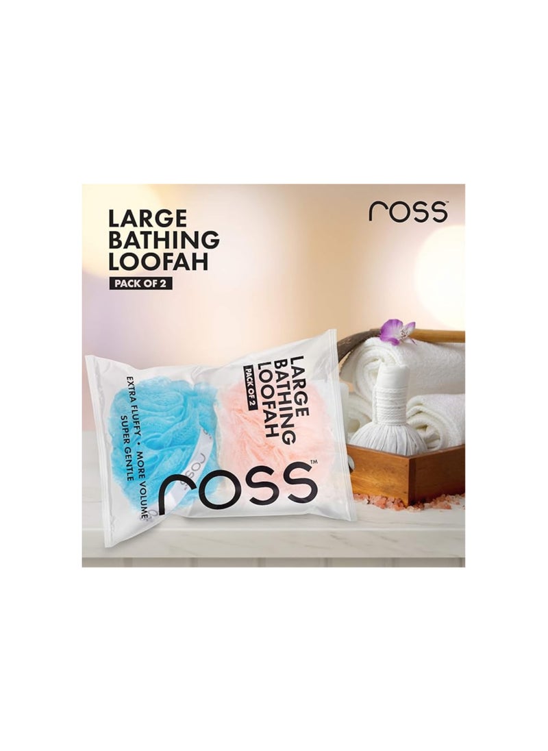 ROSS - Ross Large Bath Loofah Sponge Scrubber Exfoliator For High Lather Cleansing (Peach And Blue) - Image 1