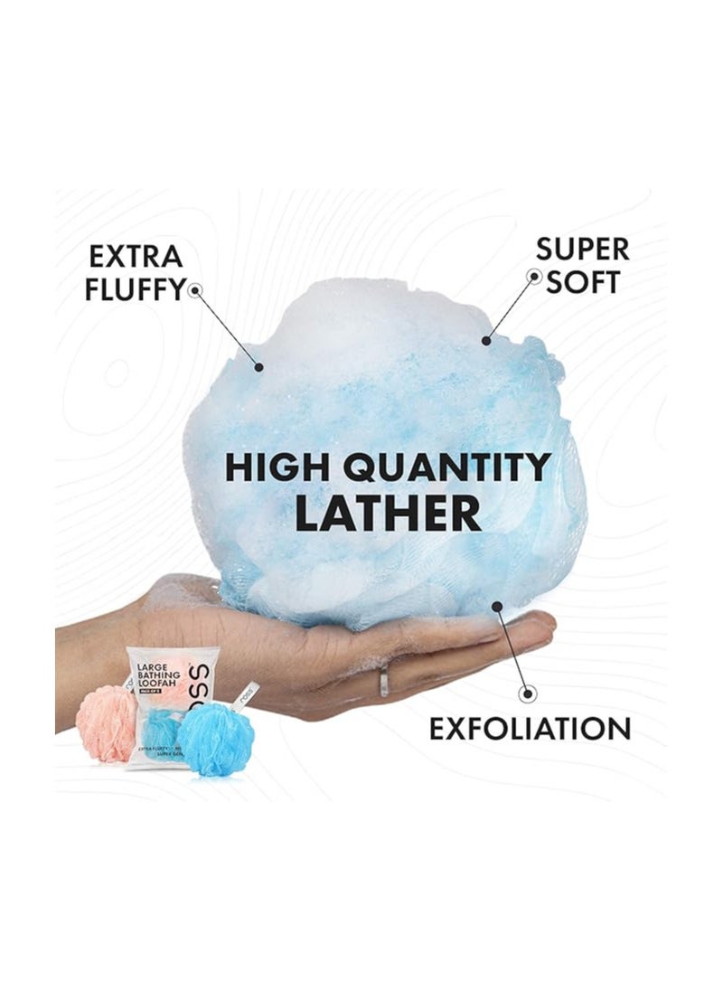 ROSS - Ross Large Bath Loofah Sponge Scrubber Exfoliator For High Lather Cleansing (Peach And Blue) - Image 1