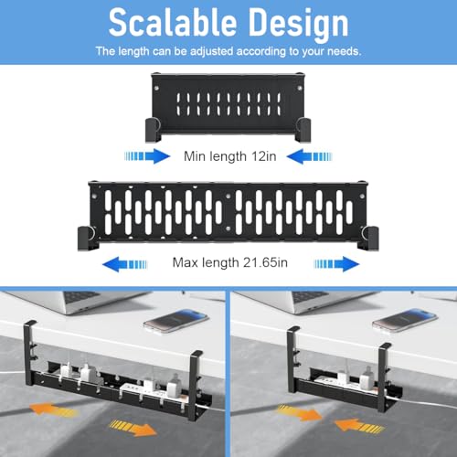 OFIFO® Under Desk Cable Organizer Cable Organizer Rack, Retractable 28.5-55 cm Adjustable Metal Tray, Adjustable Under Desk Cable Organizer Holder for Power Extention, Power Cord, Network Cable - Image 5