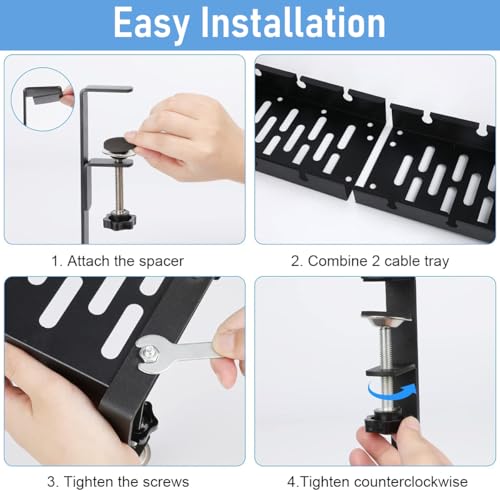 OFIFO® Under Desk Cable Organizer Cable Organizer Rack, Retractable 28.5-55 cm Adjustable Metal Tray, Adjustable Under Desk Cable Organizer Holder for Power Extention, Power Cord, Network Cable - Image 3