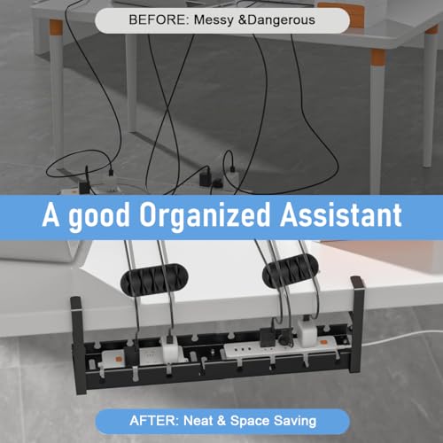 OFIFO® Under Desk Cable Organizer Cable Organizer Rack, Retractable 28.5-55 cm Adjustable Metal Tray, Adjustable Under Desk Cable Organizer Holder for Power Extention, Power Cord, Network Cable - Image 4