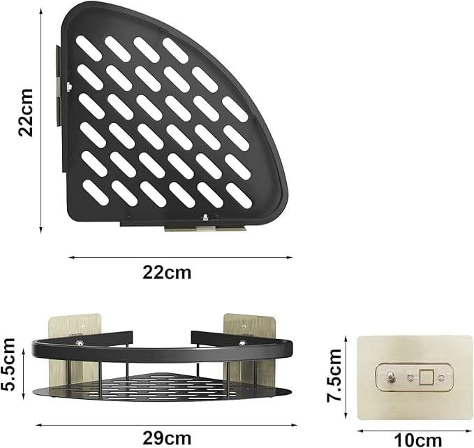 Self-Adhesive Aluminium Bathroom Corner Shelf Rack Bathroom Corner Organizer Stand Bathroom Organisers Storage Racks Bathroom Shelf/Shelves Corner (Set of 2) - Image 2